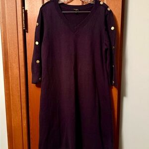 Talbots Navy 3/4 Sleeve Dress with Gold Button Accents